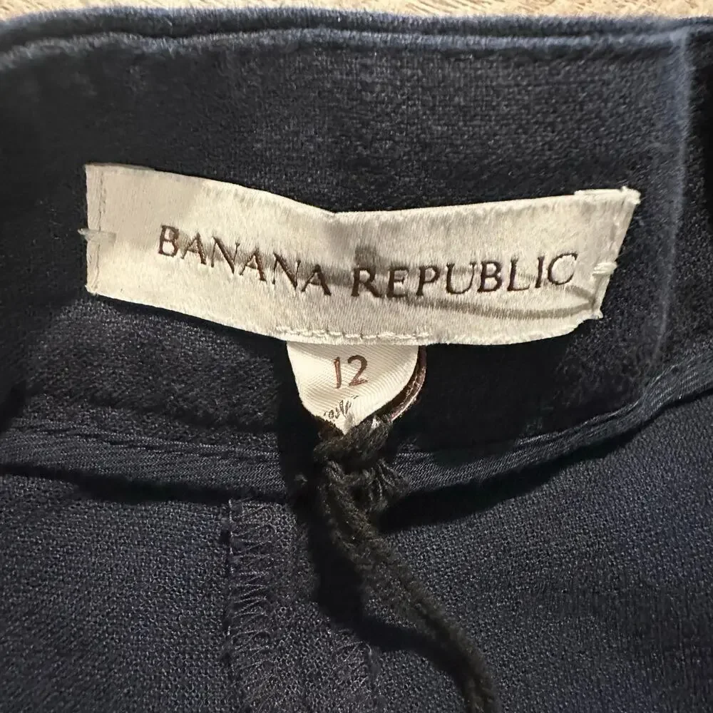 Banana Republic High Rise Wide Leg Studio Pant Navy Blue 12 826947